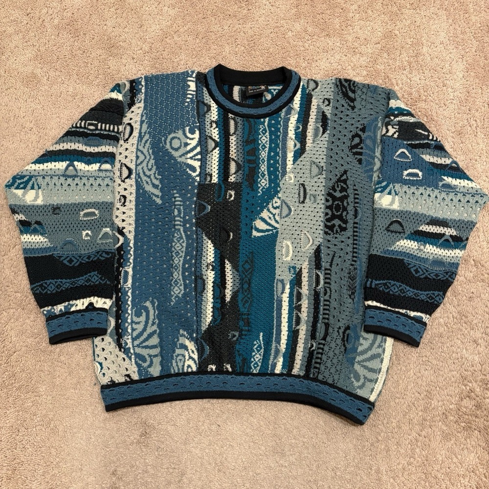 Vintage Coogi 3D Knit Sweater Men's Large Blue Wool Biggie Pullover Australia